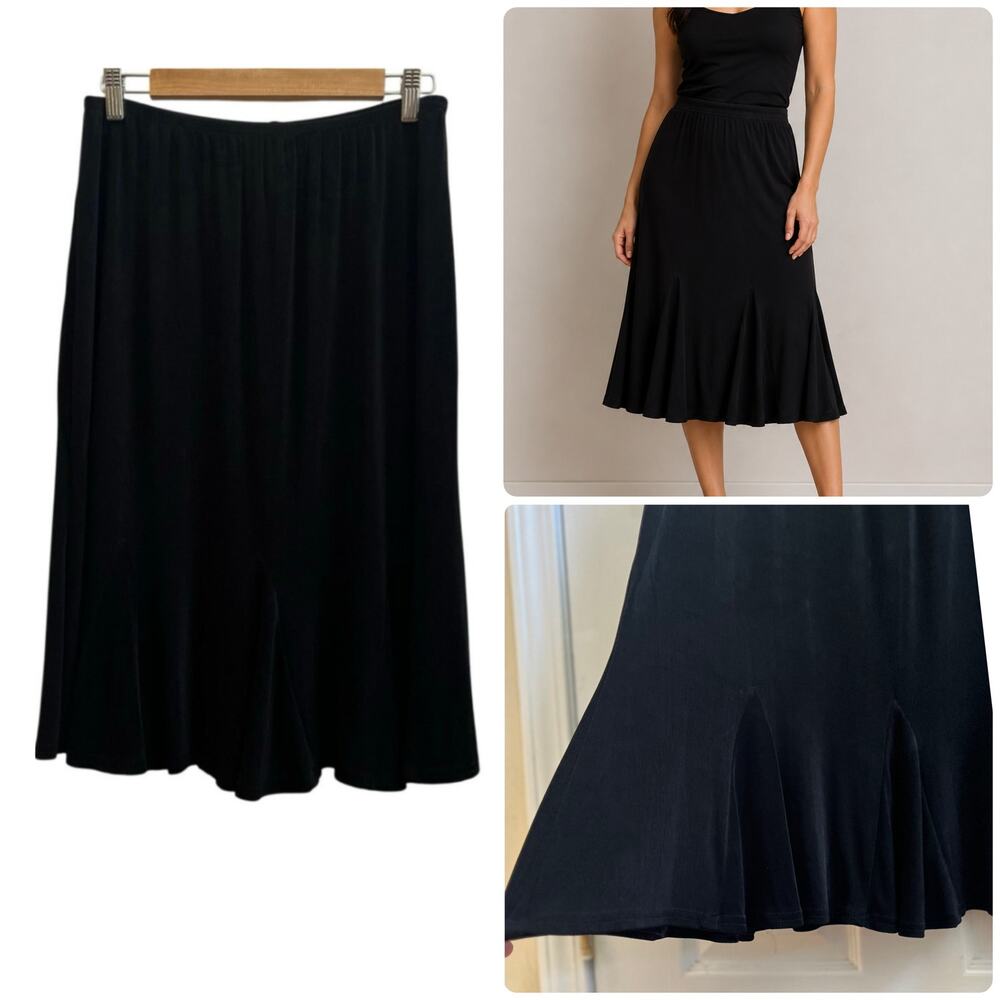 Y2K 90s Ronni Nicole Black Acetate Blend Minimalist Goth Flare Godet Skirt Large